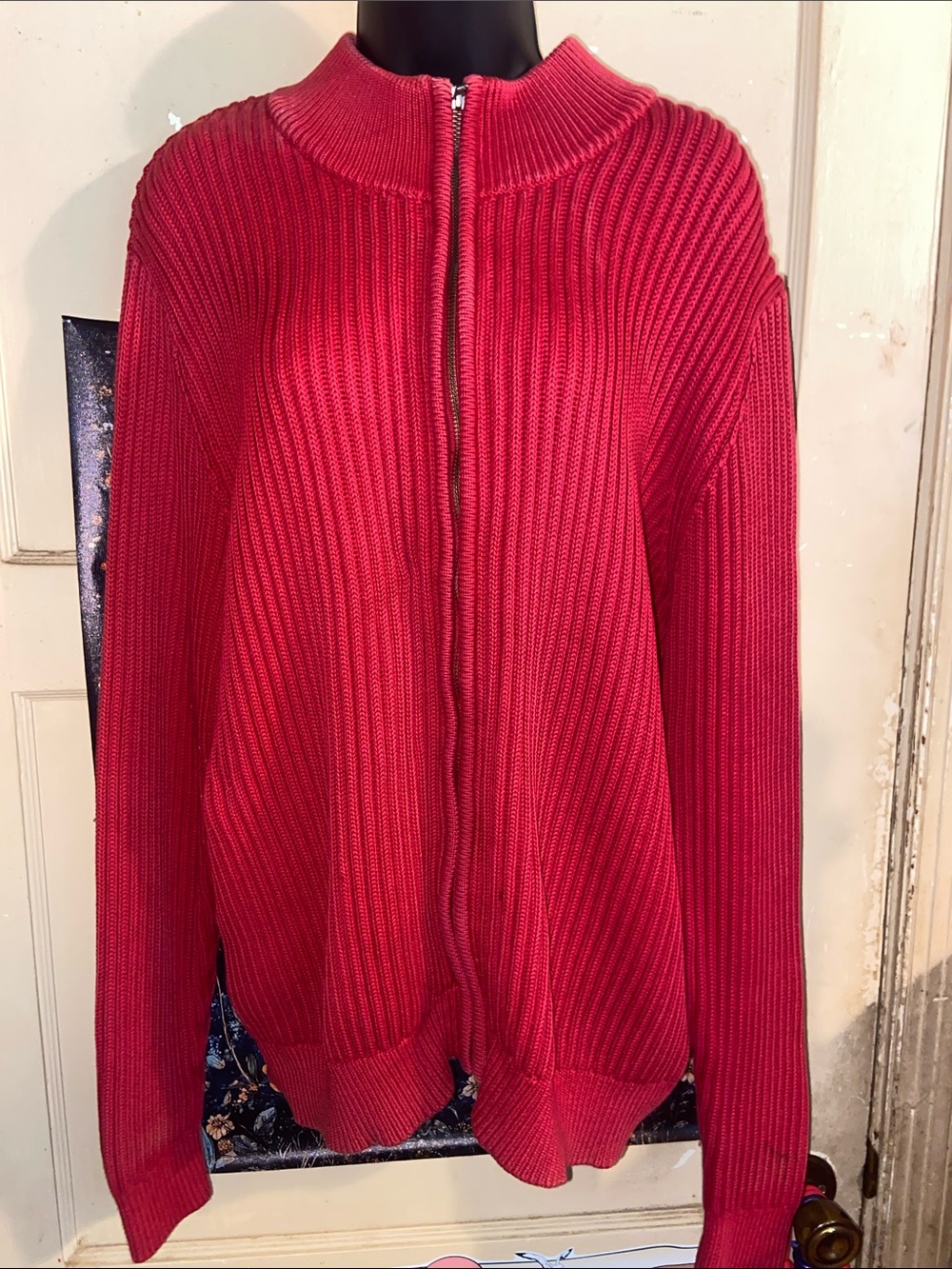 VTG LLBean RED CARDIGAN SWEATER Heavy Duty Zip Front Unisex